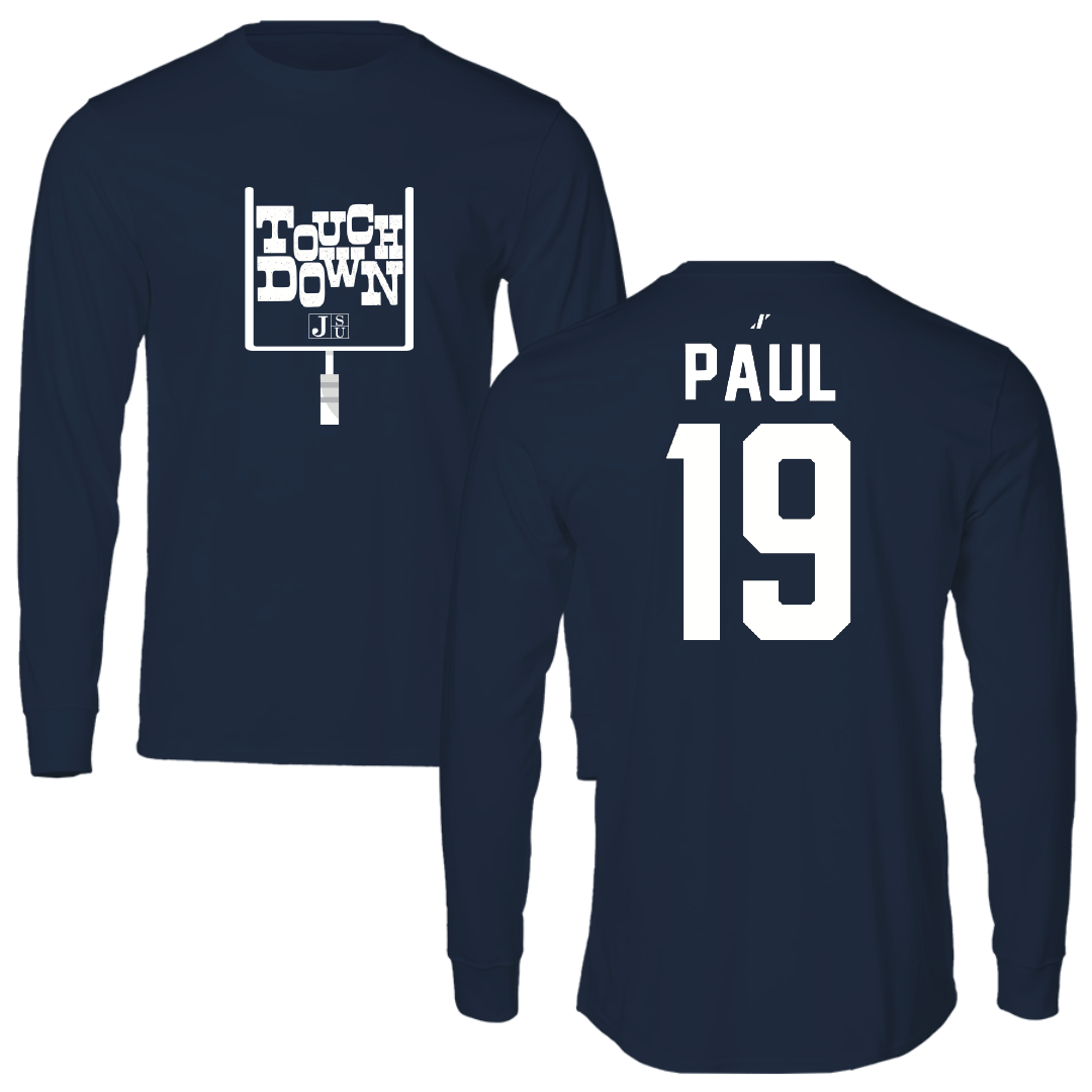 Jackson State University Football Navy Touchdown Performance Long Sleeve - #19 Kobe Paul