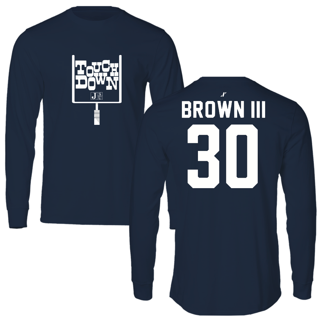 Jackson State University Football Navy Touchdown Long Sleeve - #30 John Brown III