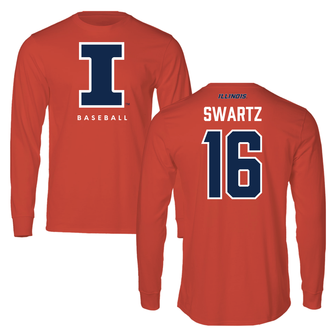 University of Illinois Baseball Orange Performance Long Sleeve - #16 Jake Swartz