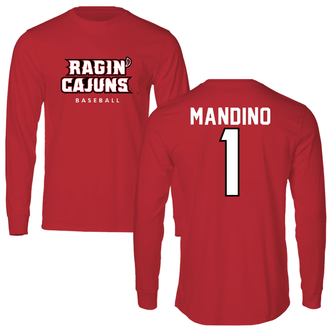 University of Louisiana at Lafayette Baseball Red Long Sleeve - #1 Maddox Mandino