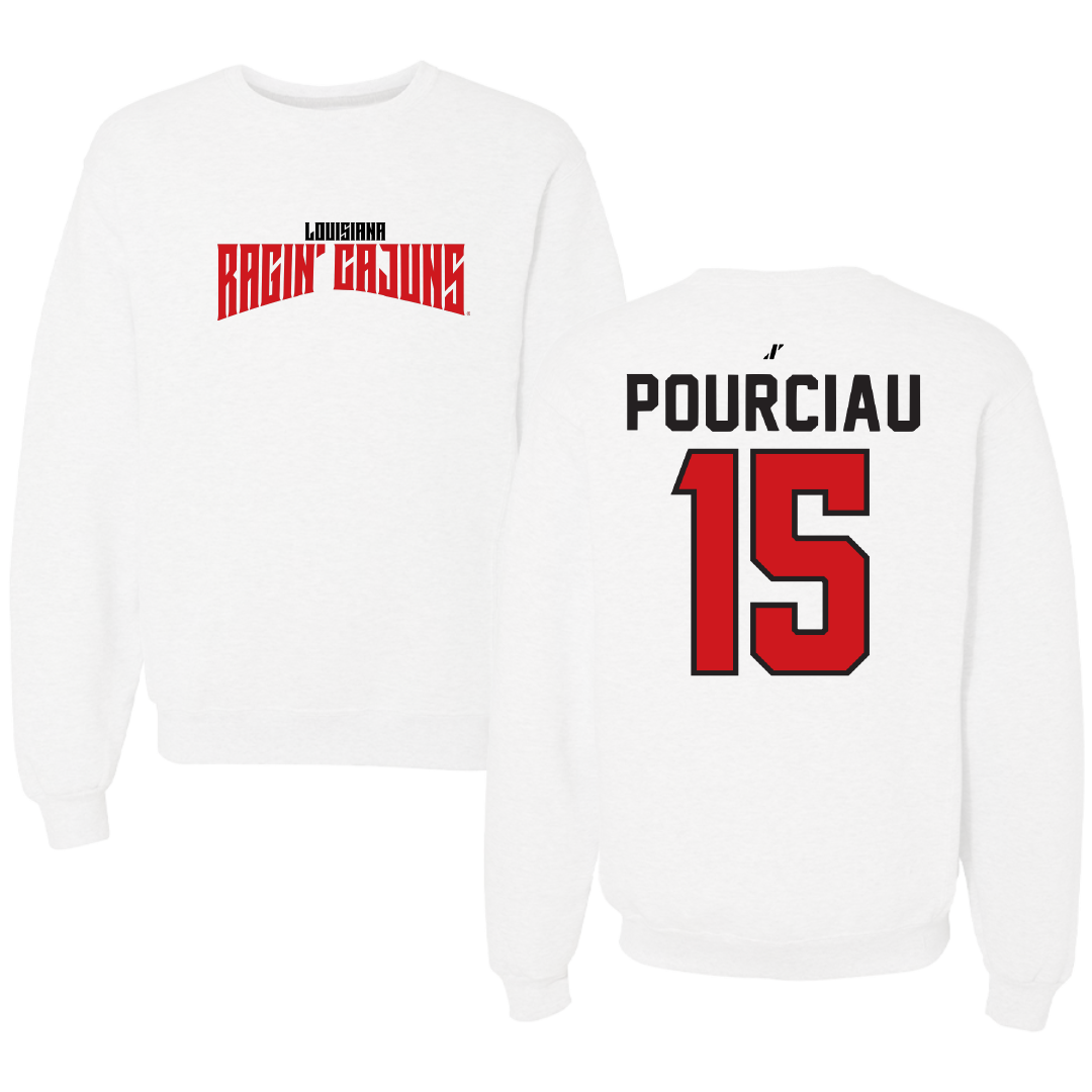 University of Louisiana at Lafayette Baseball White Classic Crewneck - #15 Clayton Pourciau