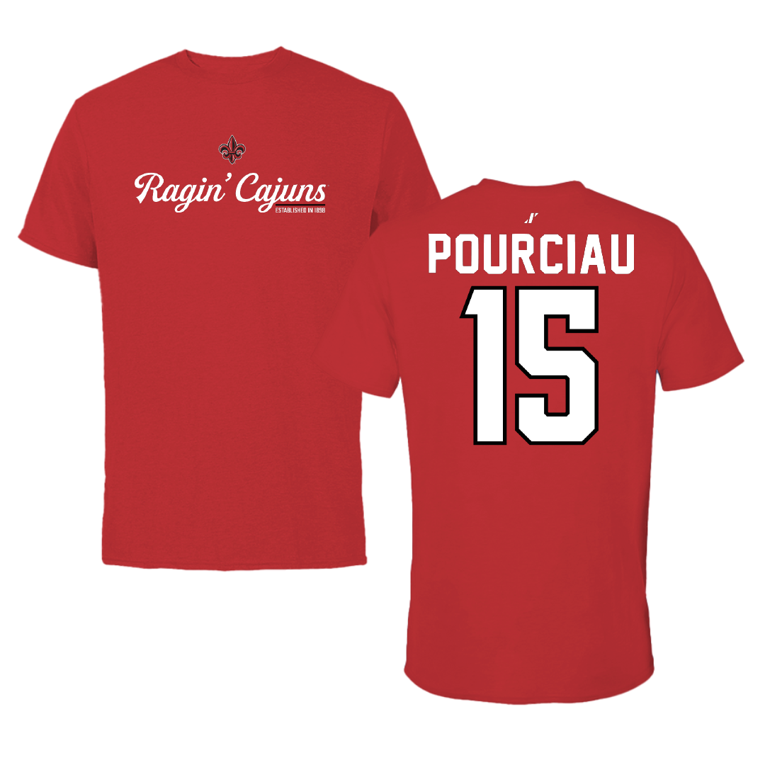 University of Louisiana at Lafayette Baseball Red General Tee - #15 Clayton Pourciau