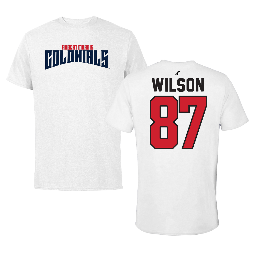 Robert Morris University Football White Classic Tee - #87 Trevor Wilson