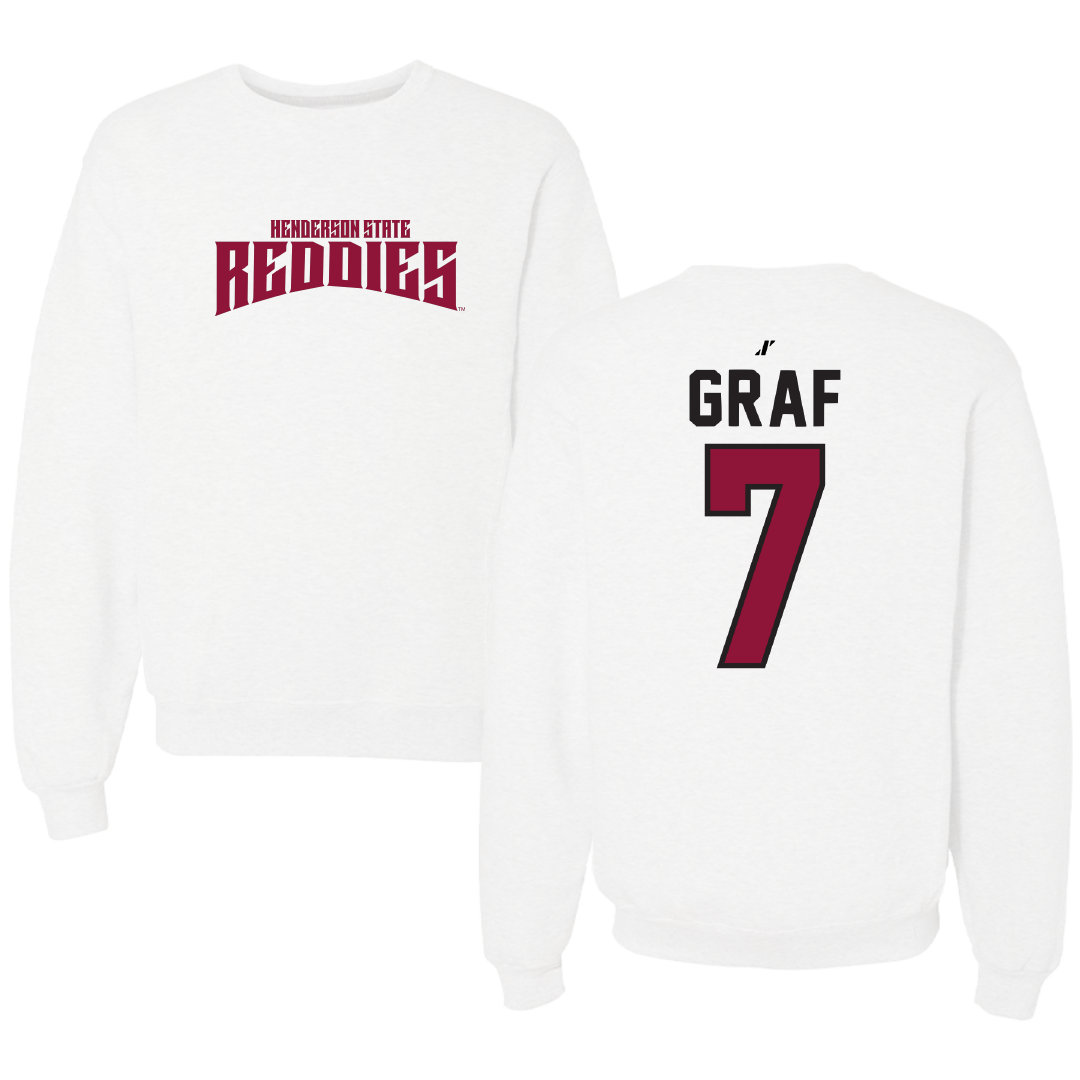 Henderson State University Baseball White Classic Crewneck - #7 Ty Graf
