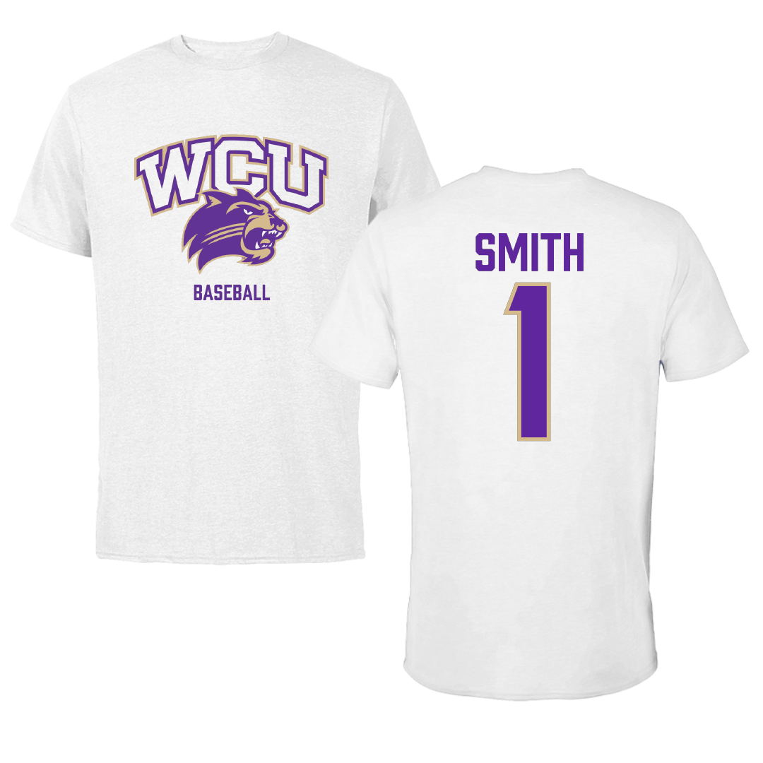 Western Carolina University Baseball White Tee - #1 Elijah Smith