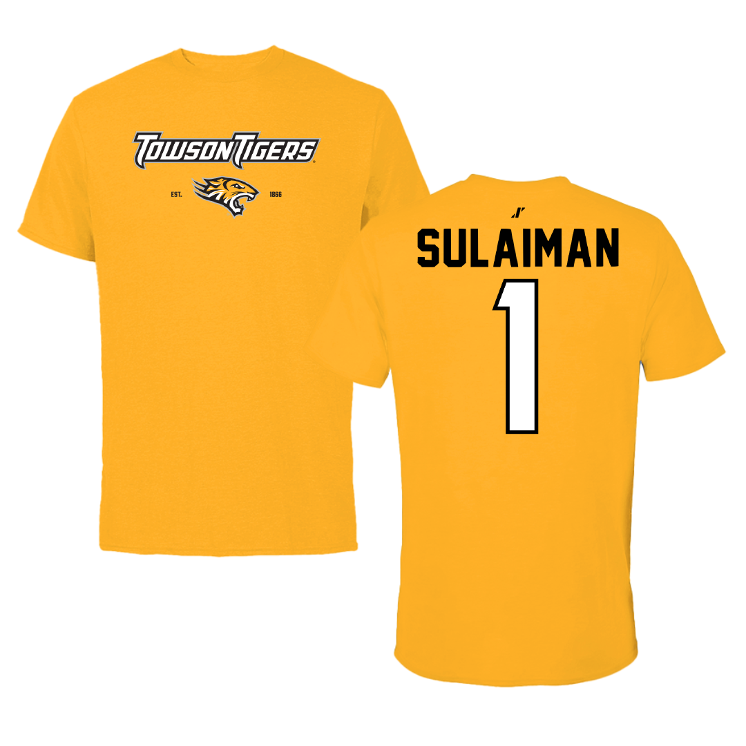 Towson University Basketball Gold General Tee - #1 Tomiwa Sulaiman