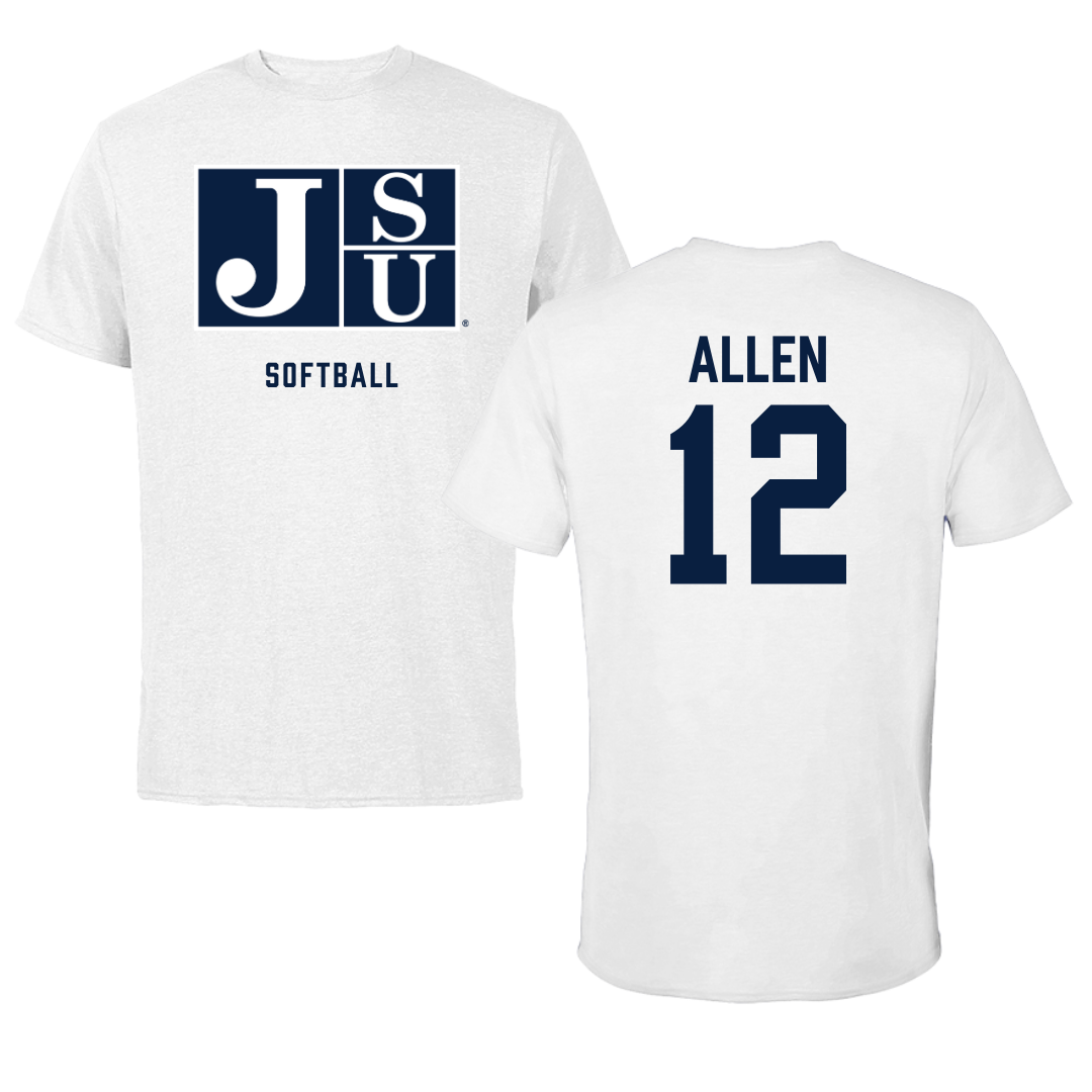 Jackson State University Softball White Tee - #12 Beija Allen