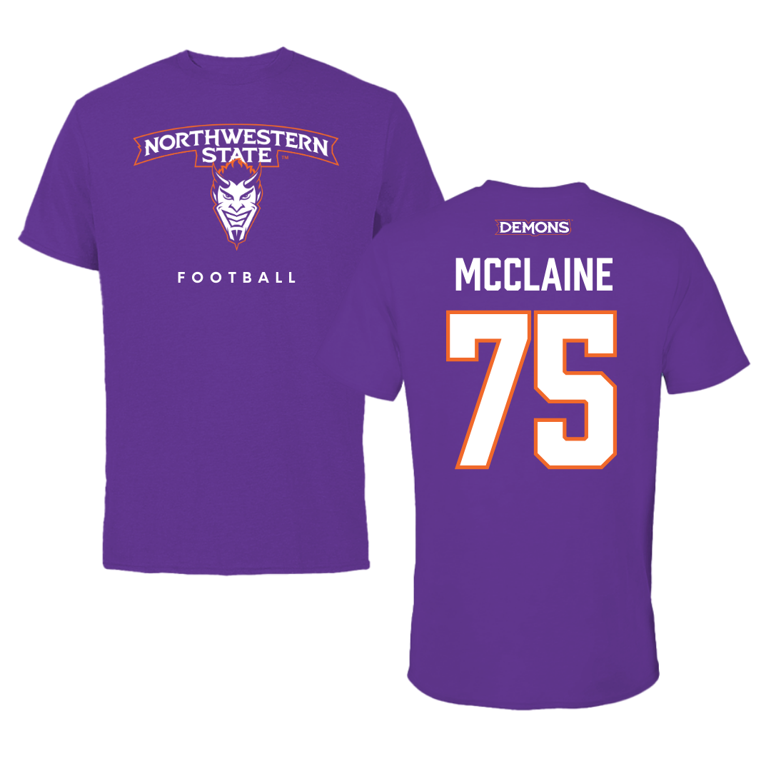 Northwestern State University Football Purple Mascot Performance Tee - #75 Jordan McClaine