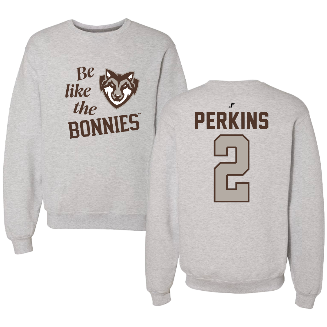St. Bonaventure University Softball Light Gray Be Like Us Crewneck - #2 Reanna Perkins