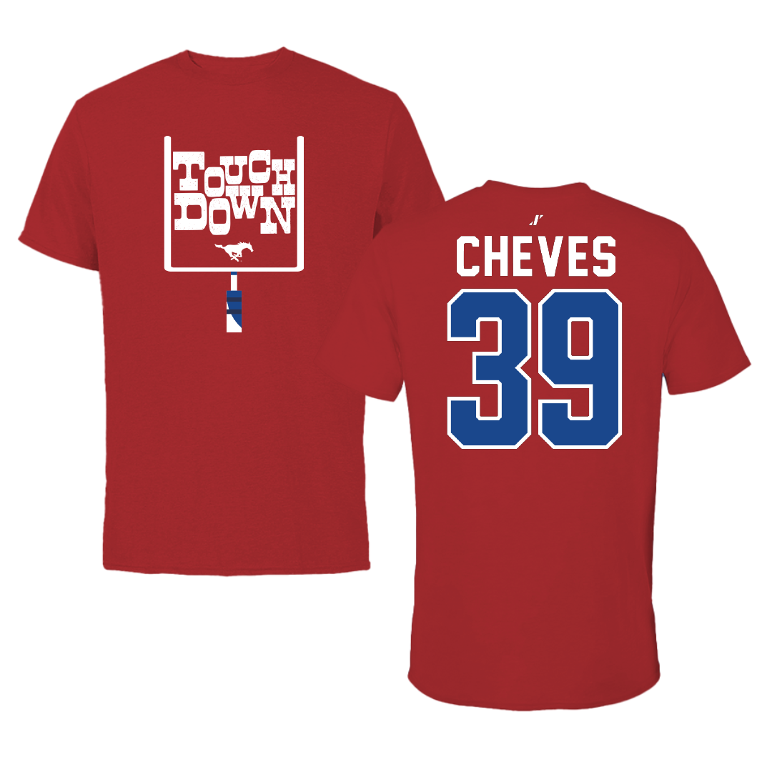 Southern Methodist University Football Canvas Red Touchdown Tee - #39 Keaton Cheves