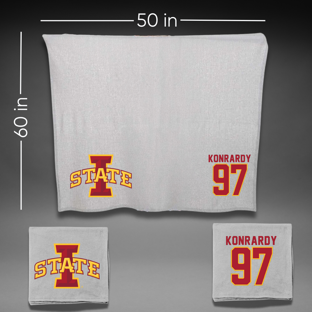 Iowa State University Football Gray Blanket - #97 Kyle Konrardy