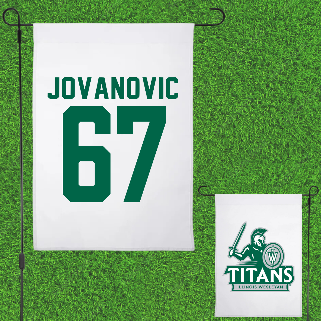 Illinois Wesleyan University Football White Garden Flag - #67 Mihailo Jovanovic