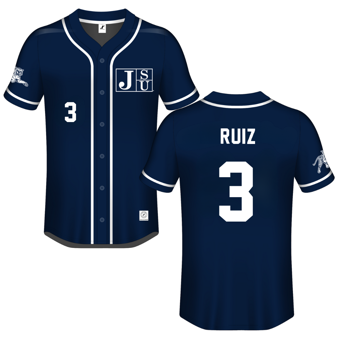 Jackson State University Navy Button-Down Jersey - #3 Amaya Ruiz