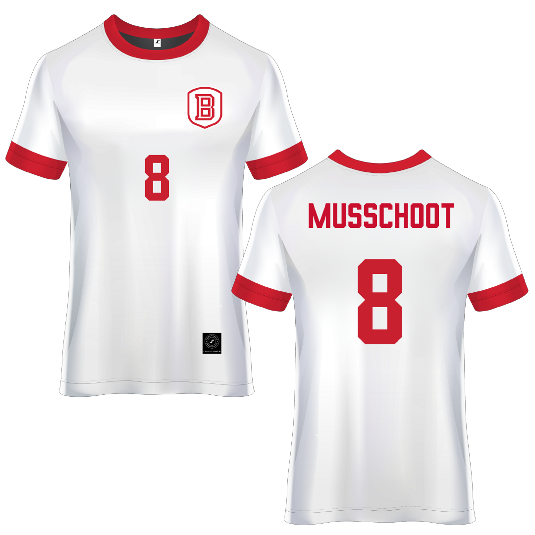Bradley University White Soccer Jersey - #8 Cohen Musschoot
