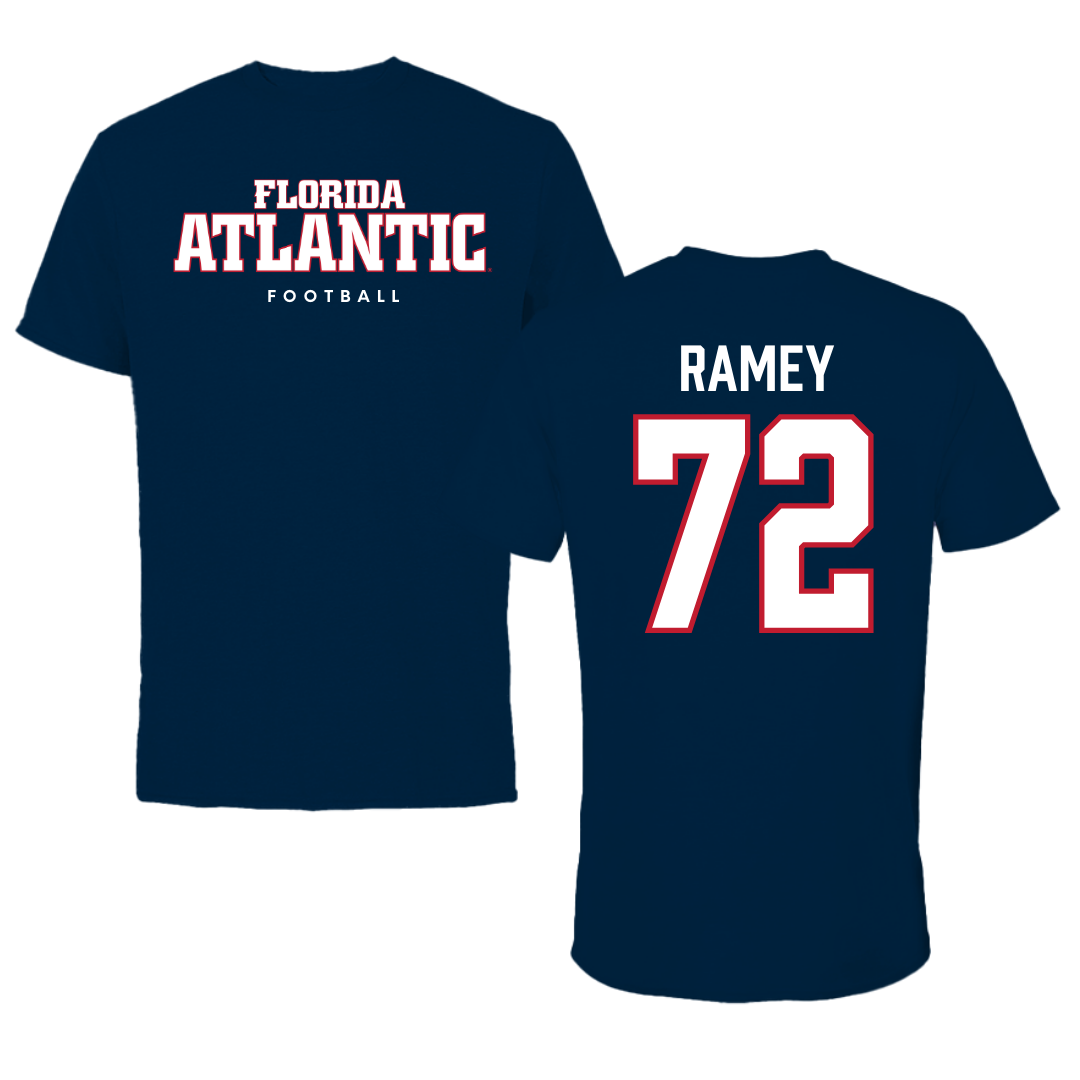 Florida Atlantic University Football Navy Block Tee - #72 Brayden Ramey