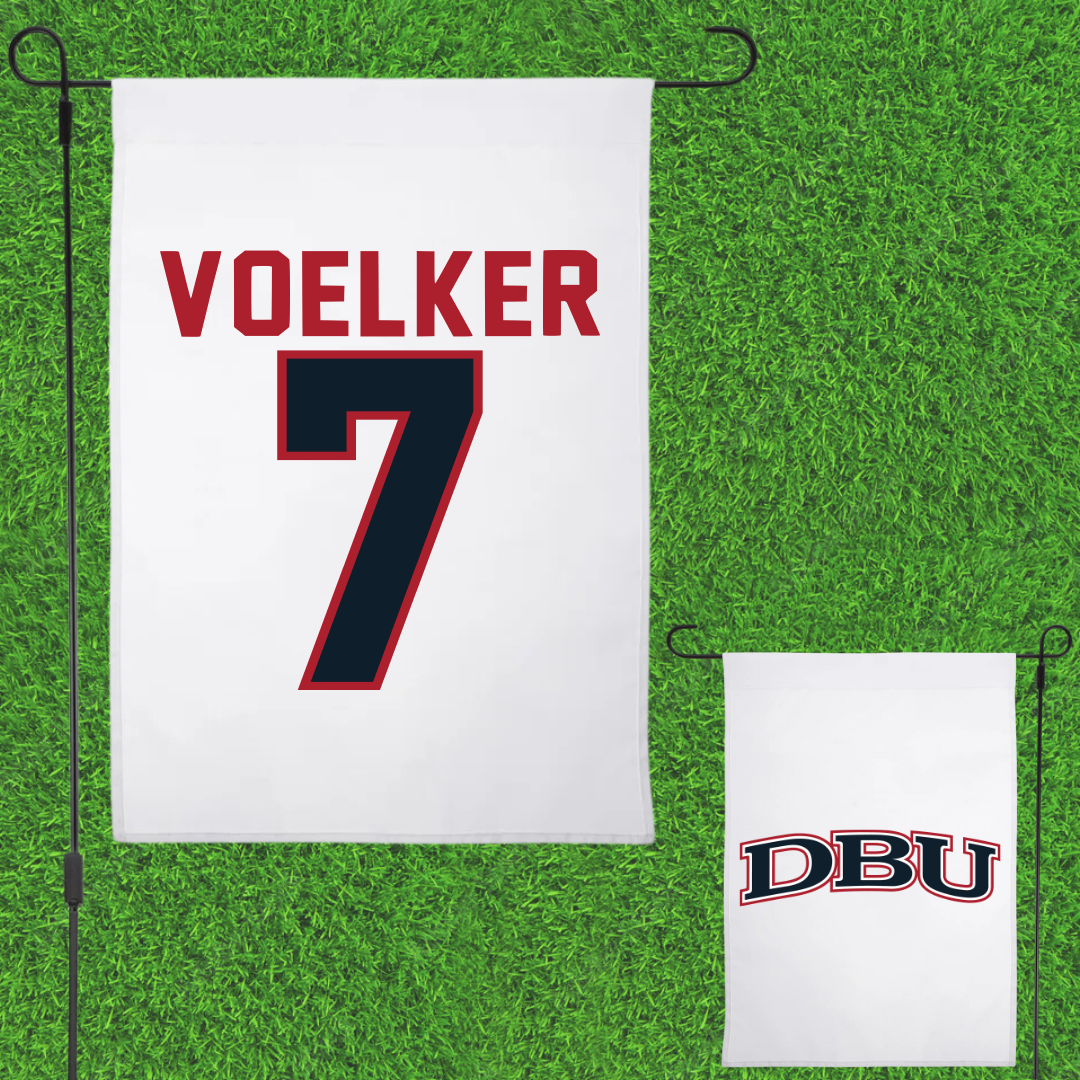 Dallas Baptist University Soccer White Garden Flag - #7 Peyton Voelker