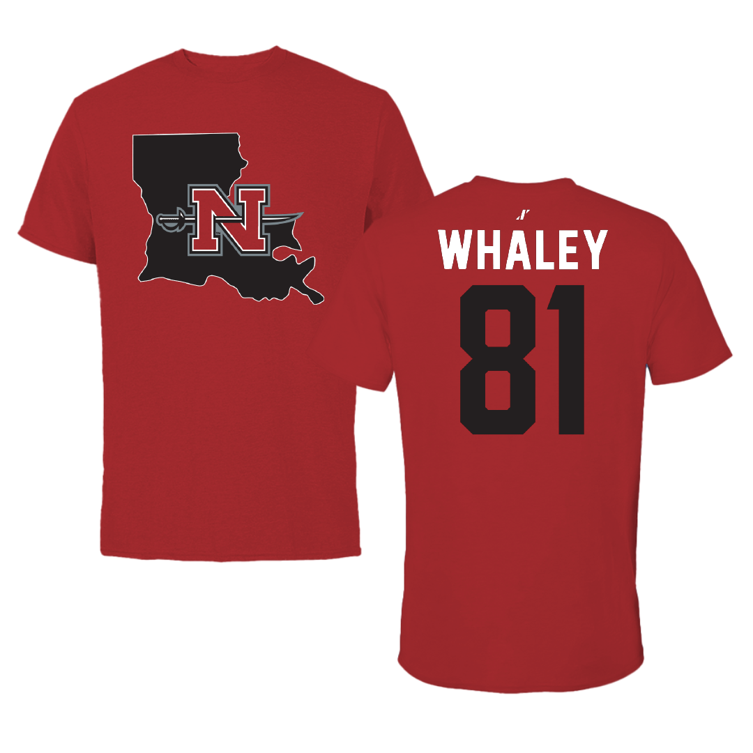 Nicholls State University Football Canvas Red State Tee - #81 Treylin Whaley