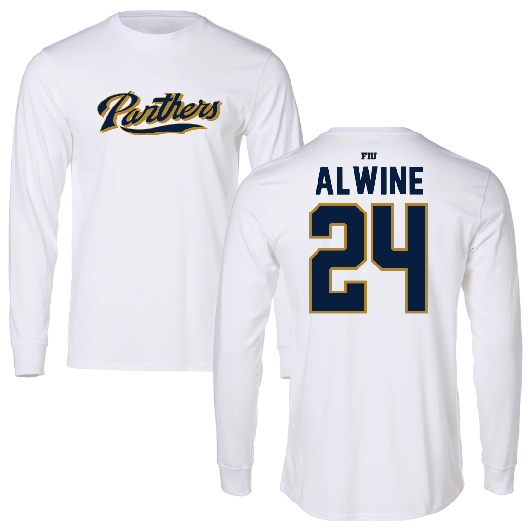 Florida International University Baseball White Panthers Performance Long Sleeve - #24 Evan Alwine