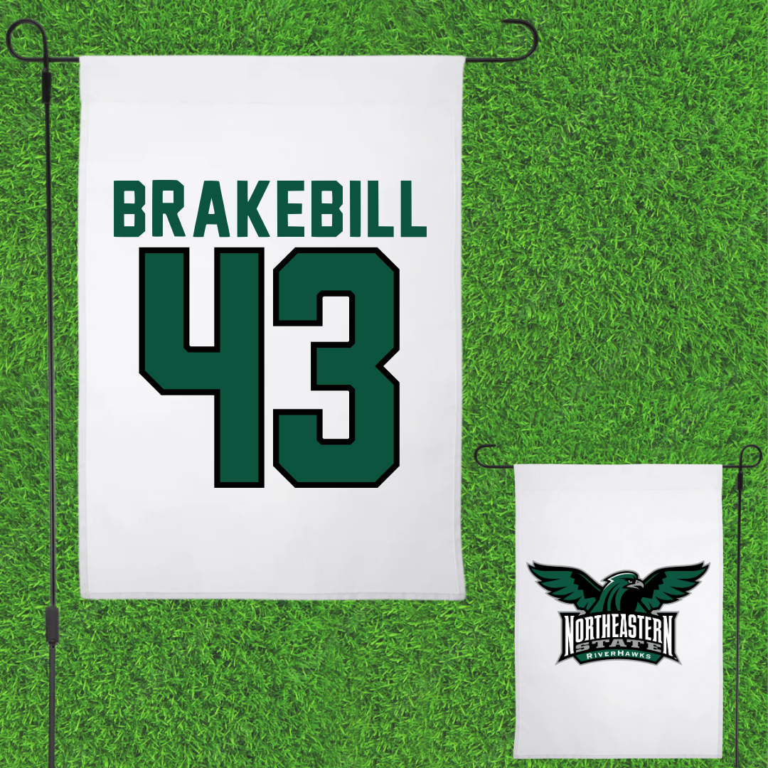 Northeastern State University Football White Garden Flag - #43 Kale Brakebill