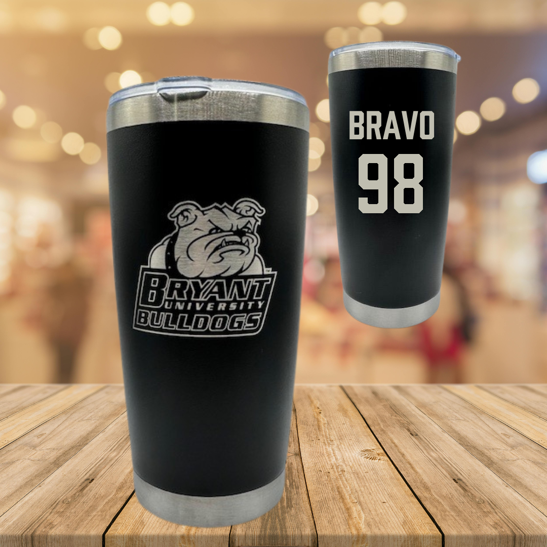 Bryant University Football Black Stainless Steel Tumbler - #98 Gustavo Bravo