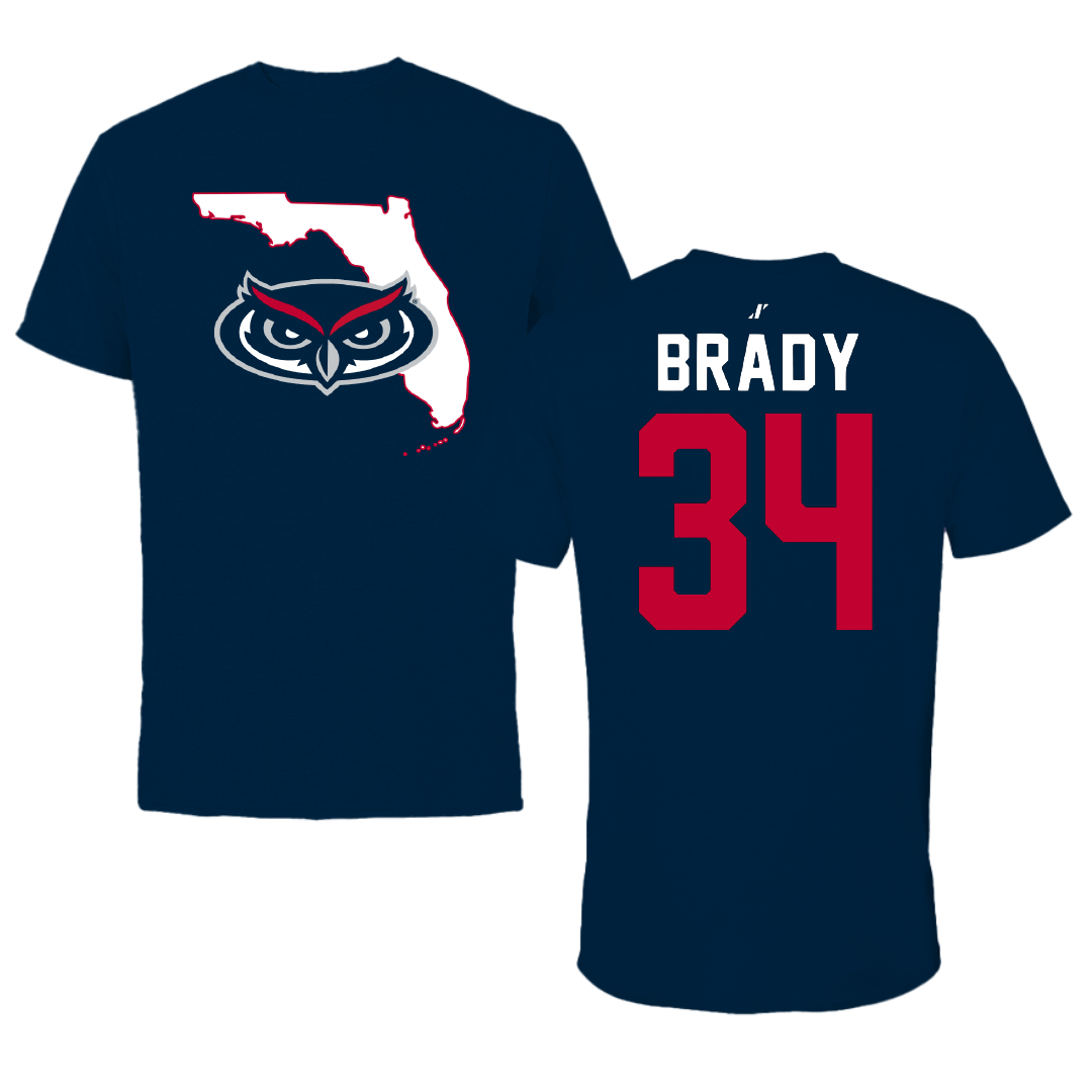 Florida Atlantic University Baseball Navy State Performance Tee - #34 Carter Brady