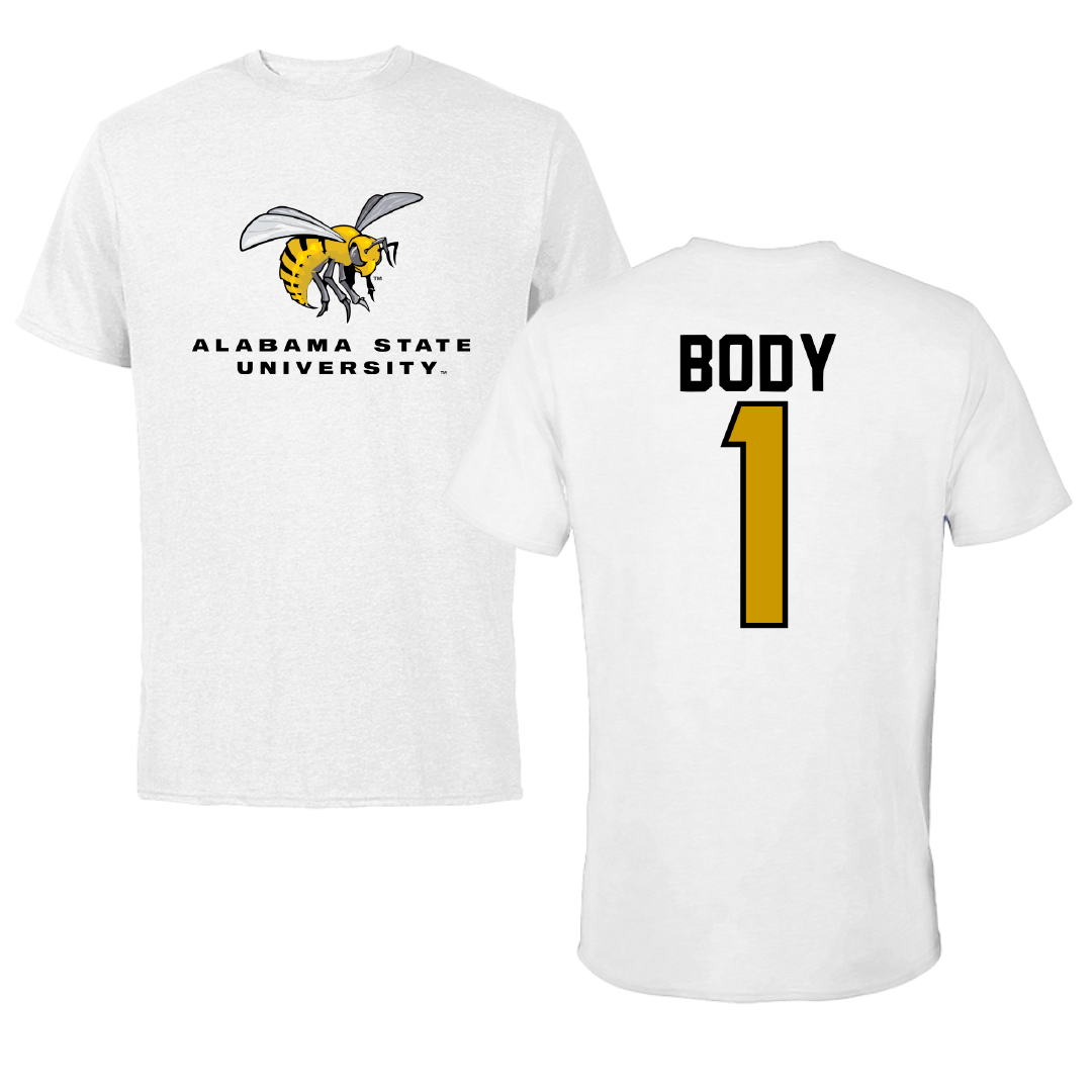 Alabama State University Football White Performance Tee - #1 Andrew Body