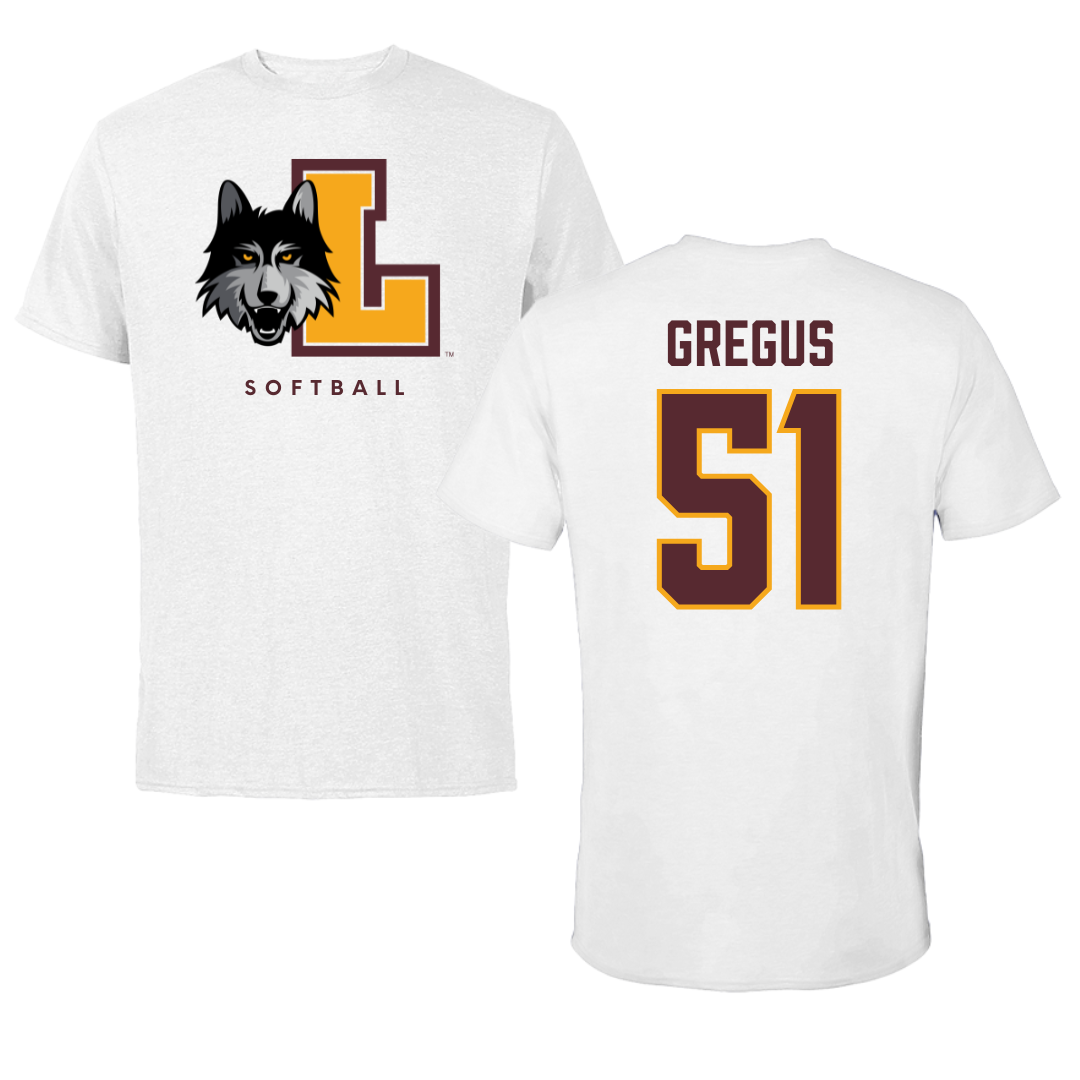 Loyola University-Chicago Softball White Tee - #51 Abbie Gregus
