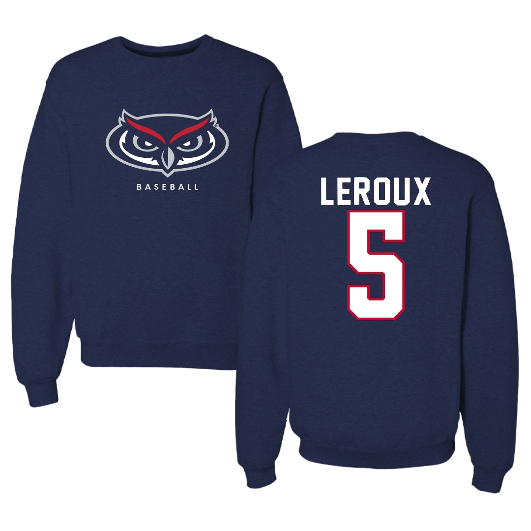 Florida Atlantic University Baseball Navy Mascot Crewneck - #5 Brando Leroux