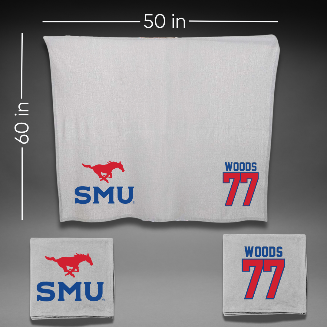 Southern Methodist University Football Gray Blanket - #77 Alex Woods