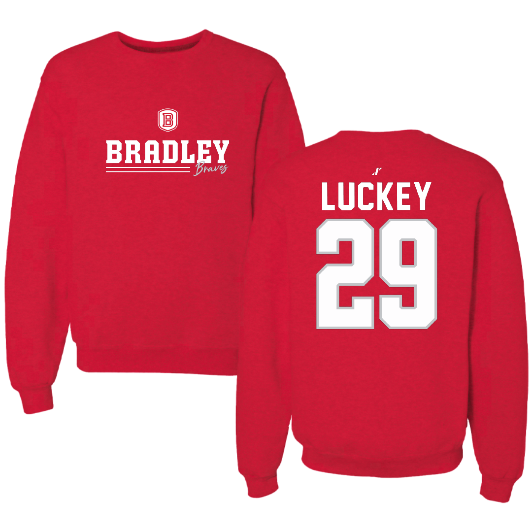 Bradley University Baseball Red General Crewneck - #29 Cole Luckey
