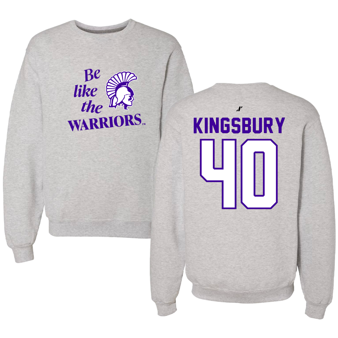 Winona State University Football Light Gray Be Like Us Crewneck - #40 Ben Kingsbury