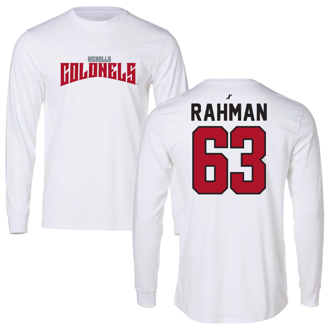 Nicholls State University Football White Classic Performance Long Sleeve - #63 Hamza Rahman