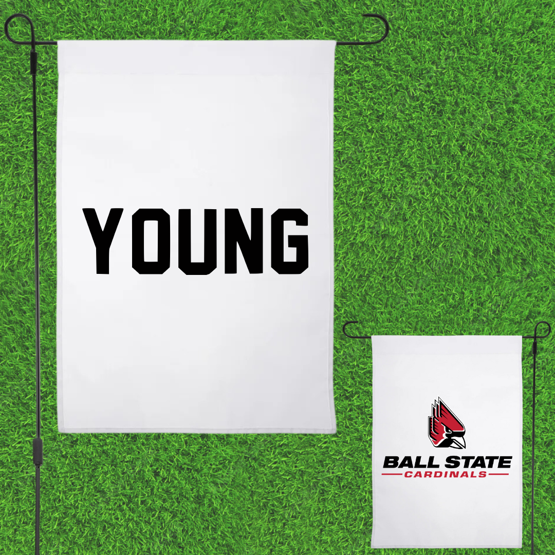Ball State University Swimming & Diving White Garden Flag - Mason Young