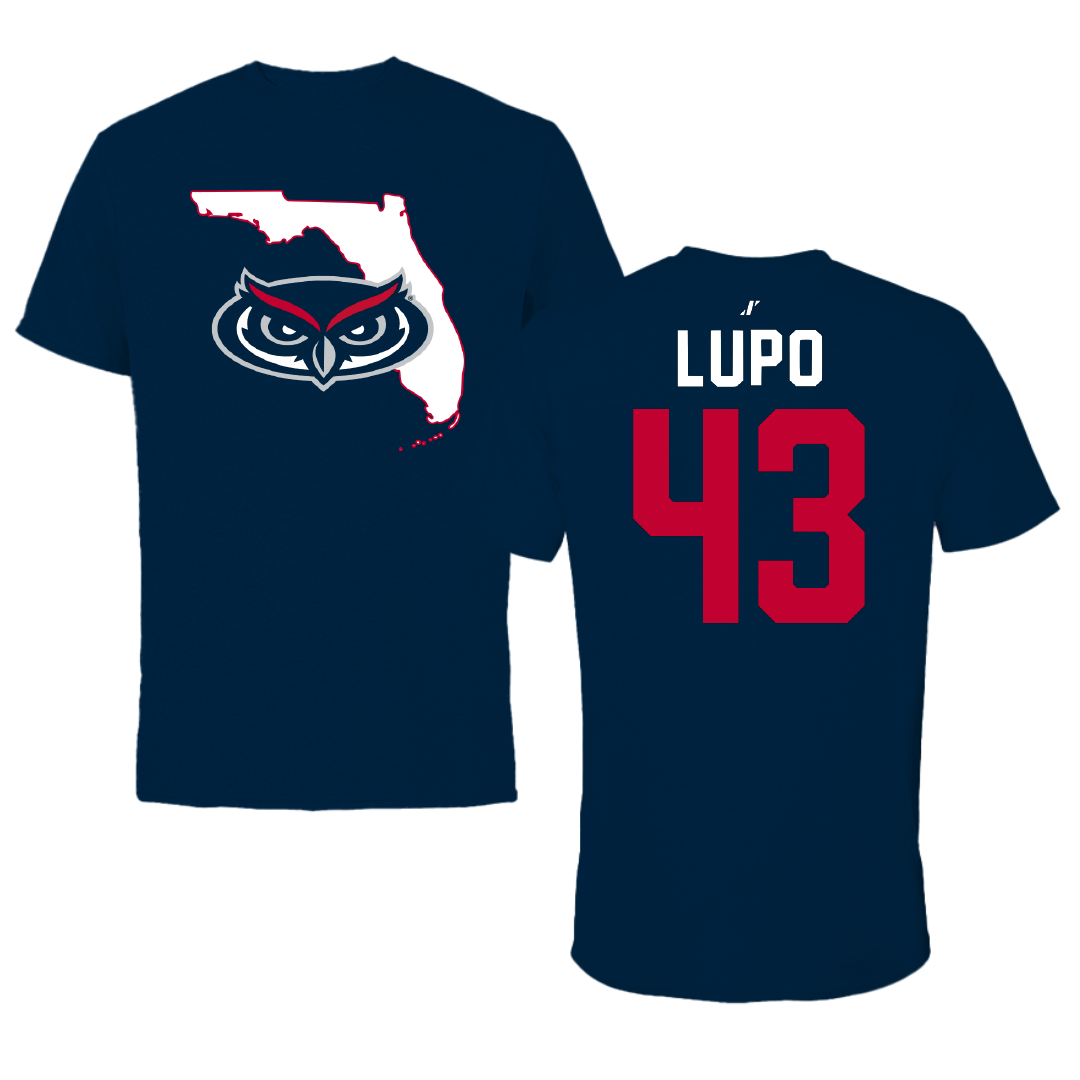 Florida Atlantic University Football Navy State Tee - #43 Logan Lupo
