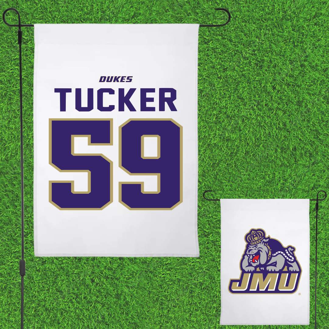 James Madison University Football White Garden Flag - #59 Tyrique Tucker