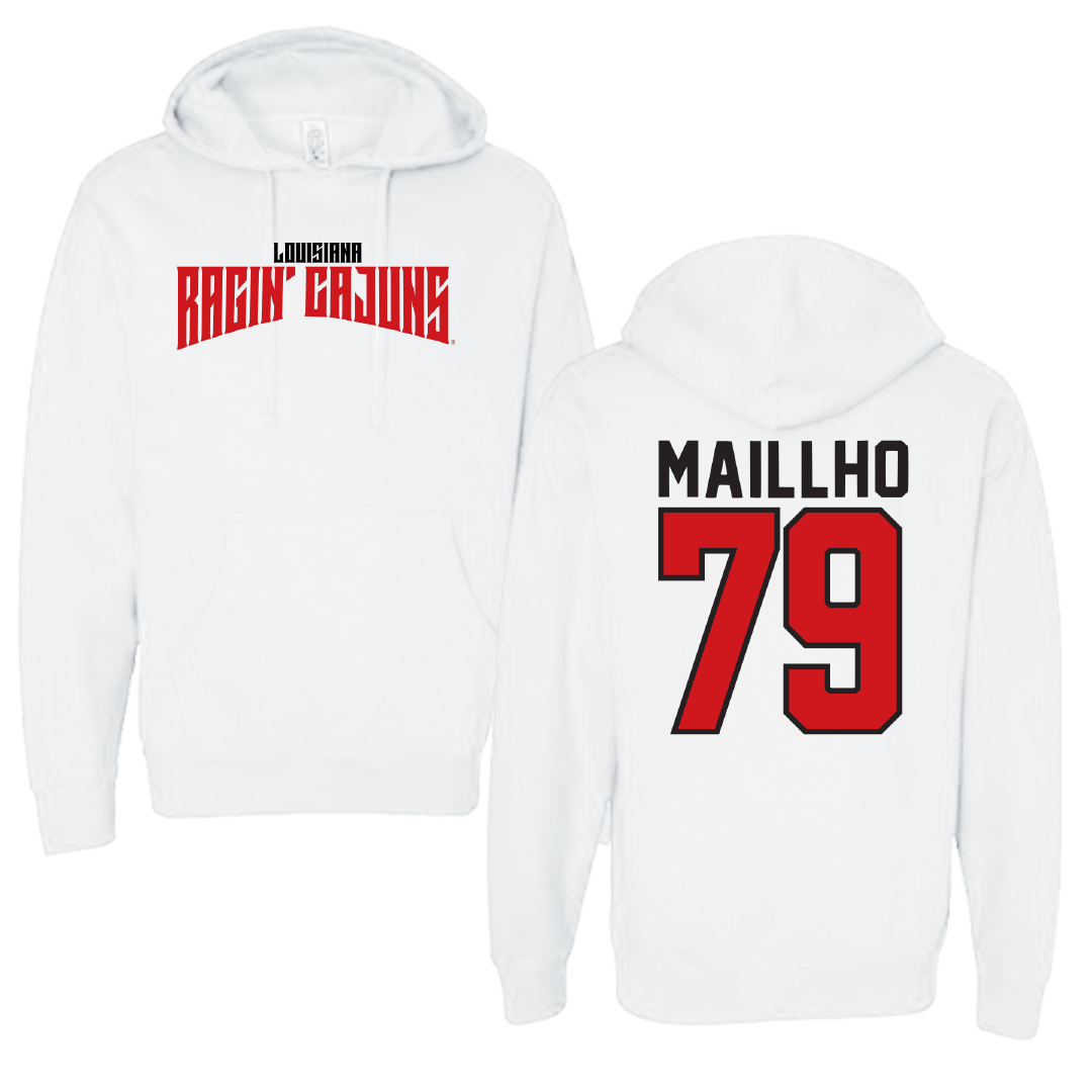 University of Louisiana at Lafayette Football White Classic Hoodie - #79 Andre Maillho