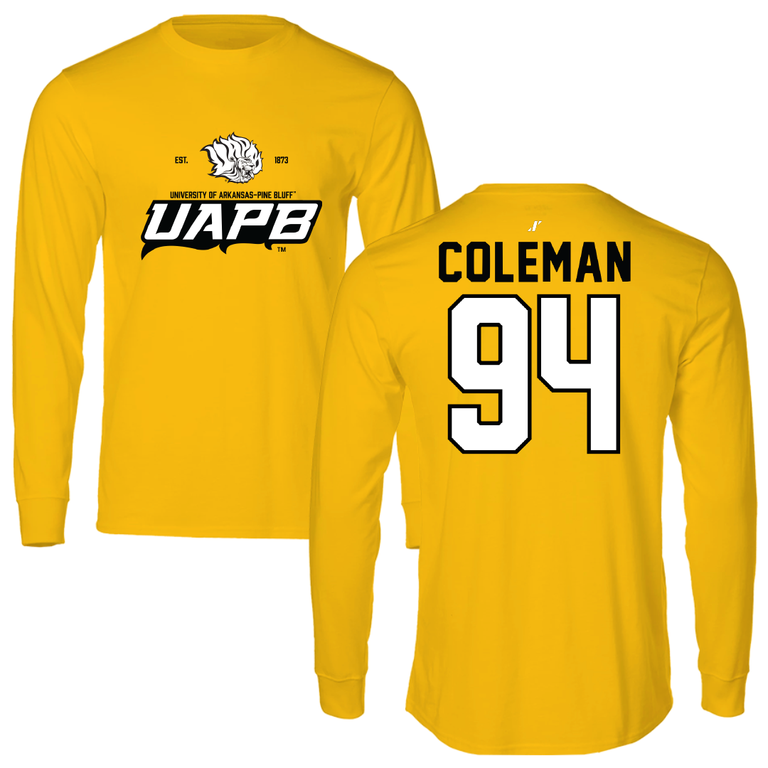 University of Arkansas-Pine Bluff Football Gold General Performance Long Sleeve - #94 Cameron Coleman