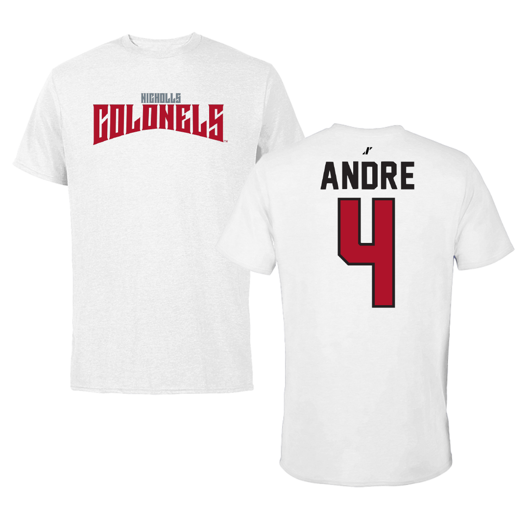 Nicholls State University Soccer White Classic Tee - #4 Lauren Andre