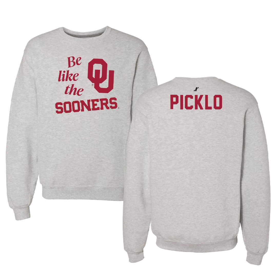 University of Oklahoma Wrestling Light Gray Be Like Us Crewneck - Cam Picklo