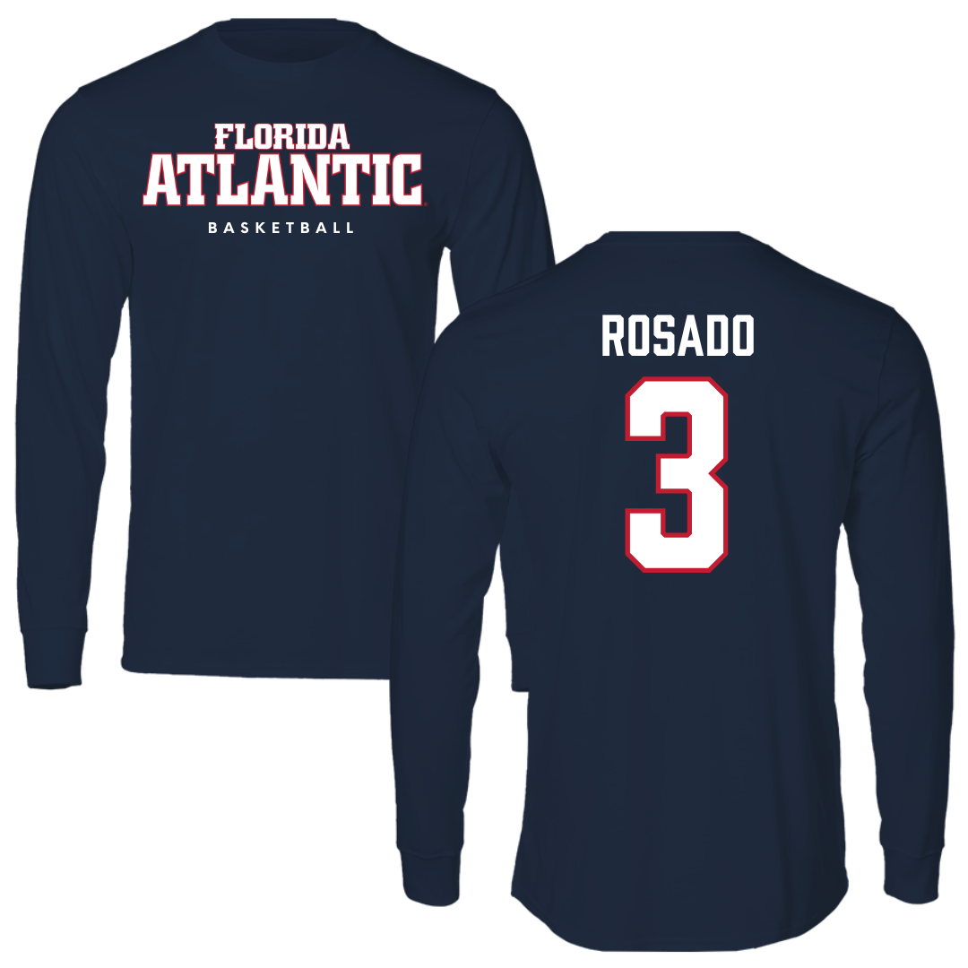 Florida Atlantic University Basketball Navy Block Performance Long Sleeve - #3 Giancarlo Rosado