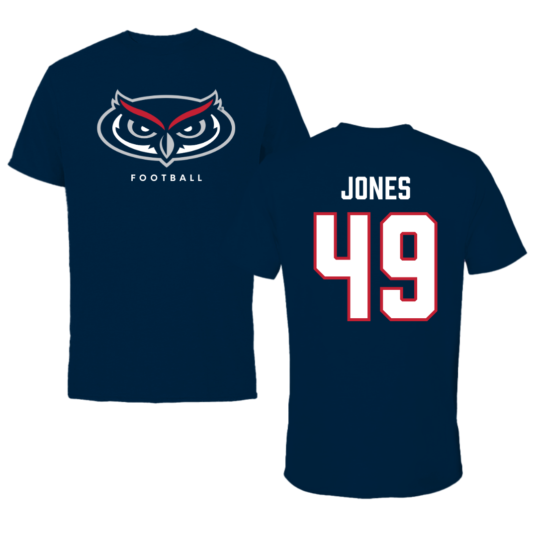 Florida Atlantic University Football Navy Mascot Performance Tee - #49 Chris Jones