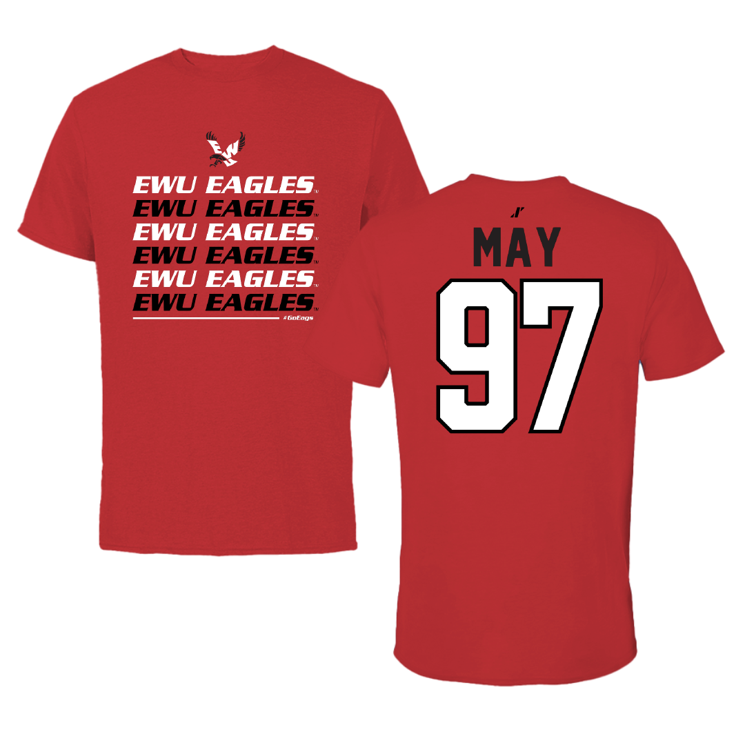 Eastern Washington University Football Red General Performance Tee - #97 Tariq May