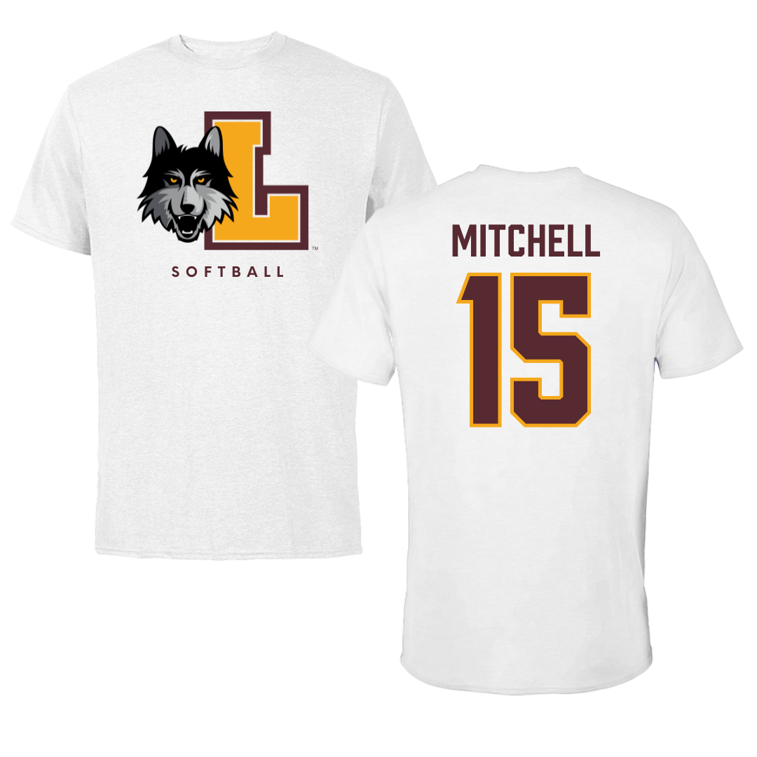 Loyola University-Chicago Softball White Tee - #15 Katie Mitchell