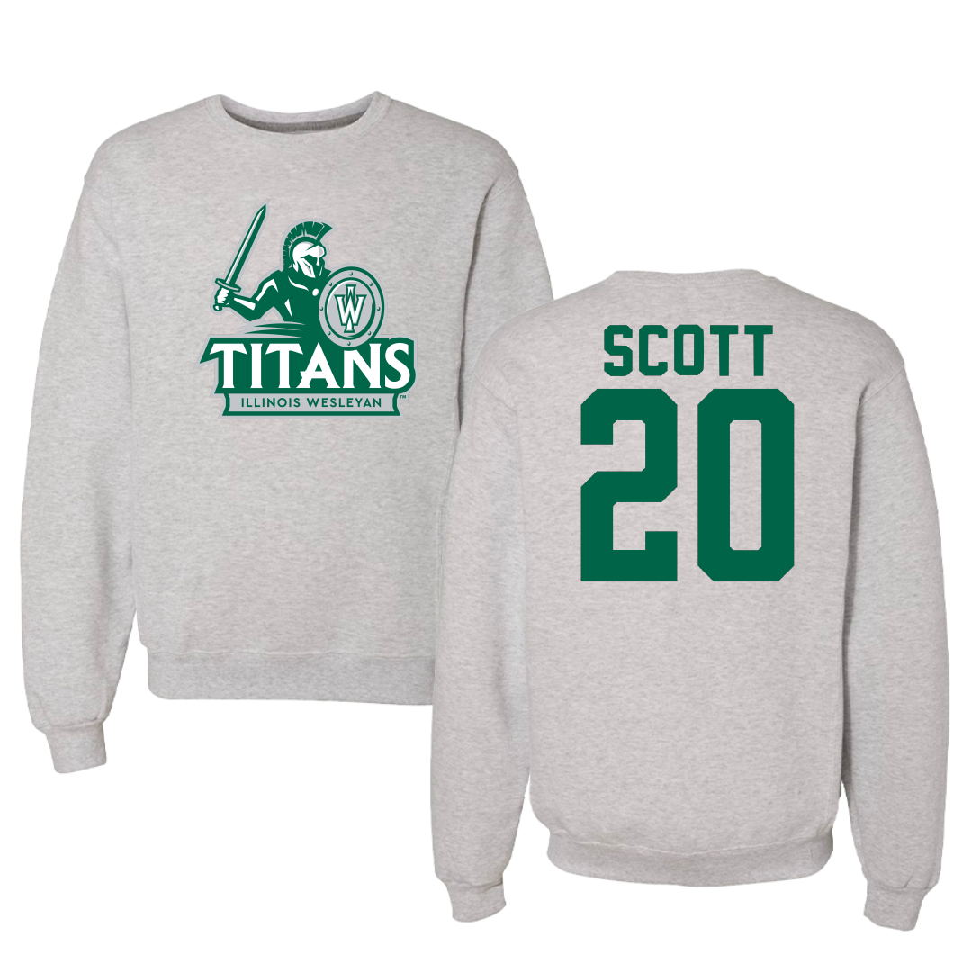 Illinois Wesleyan University Football Gray Titans Crewneck - #20 Jahari Scott