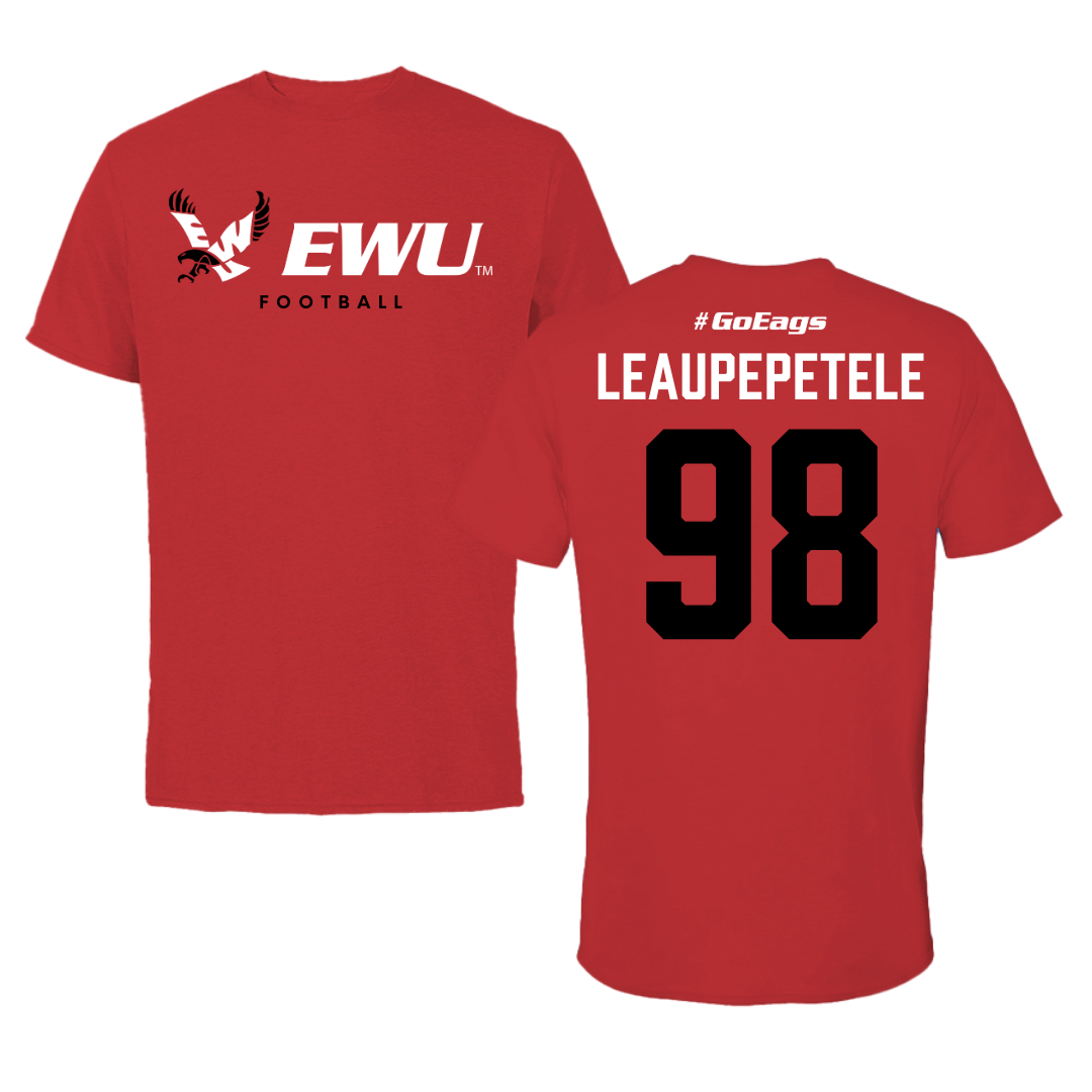 Eastern Washington University Football Red Block Tee - #98 Jirah Leaupepetele