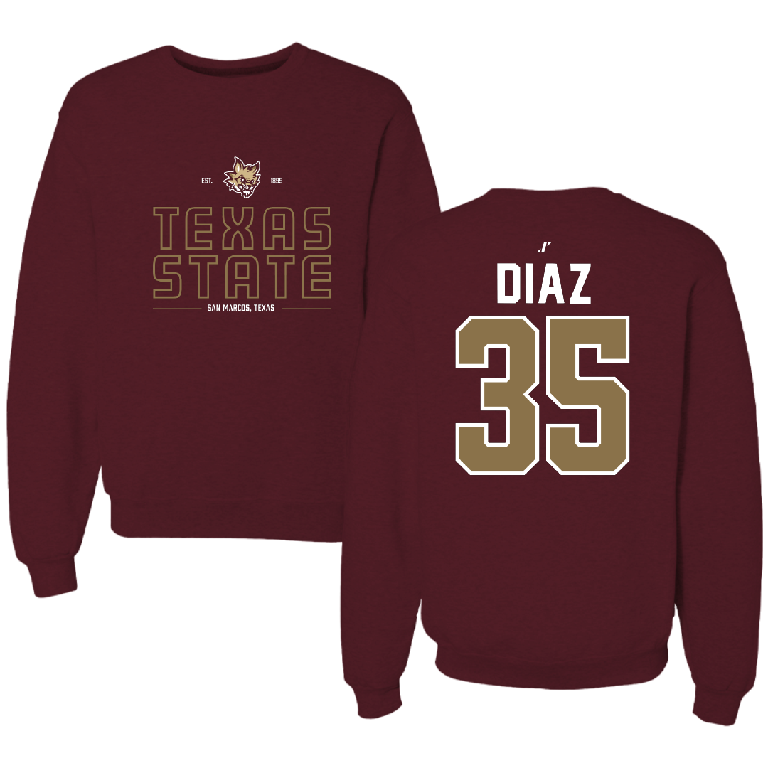 Texas State University Baseball Maroon General Crewneck - #35 Colby Diaz