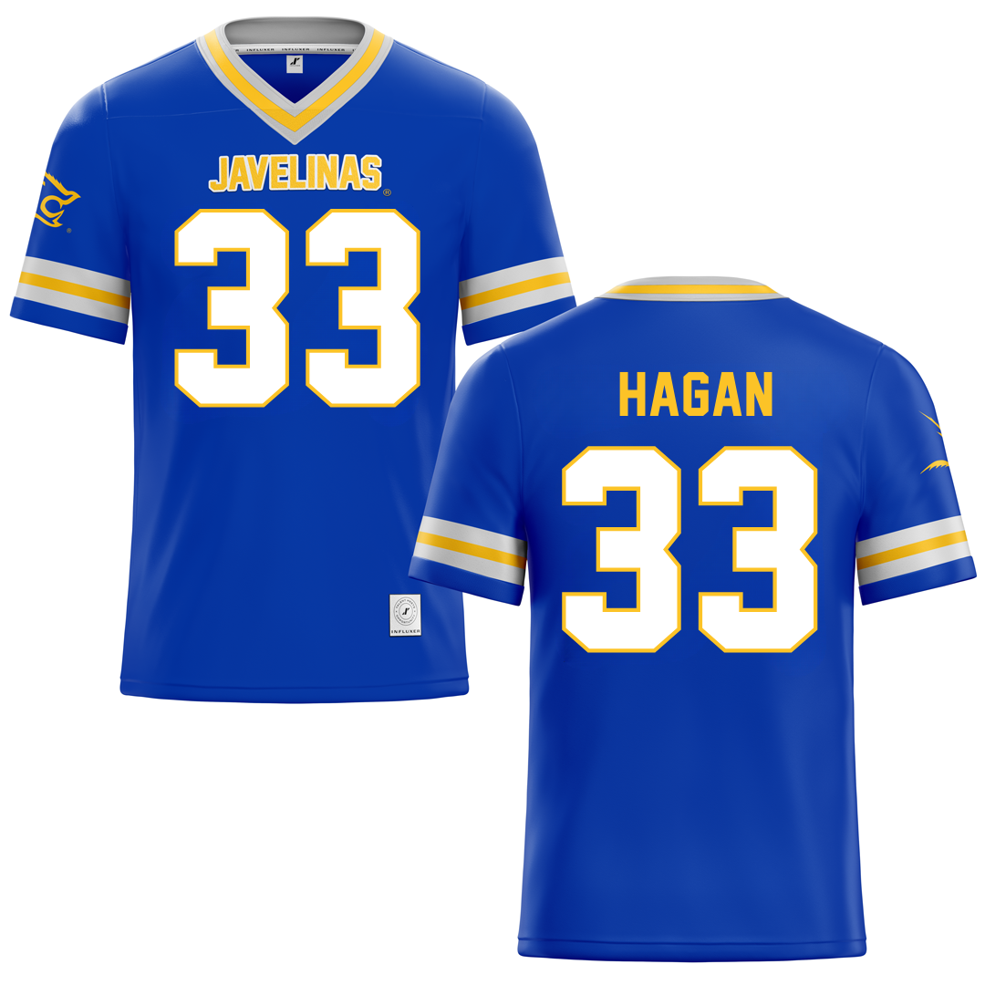 Texas A&M University-Kingsville Blue Football Jersey - #33 Roger Hagan