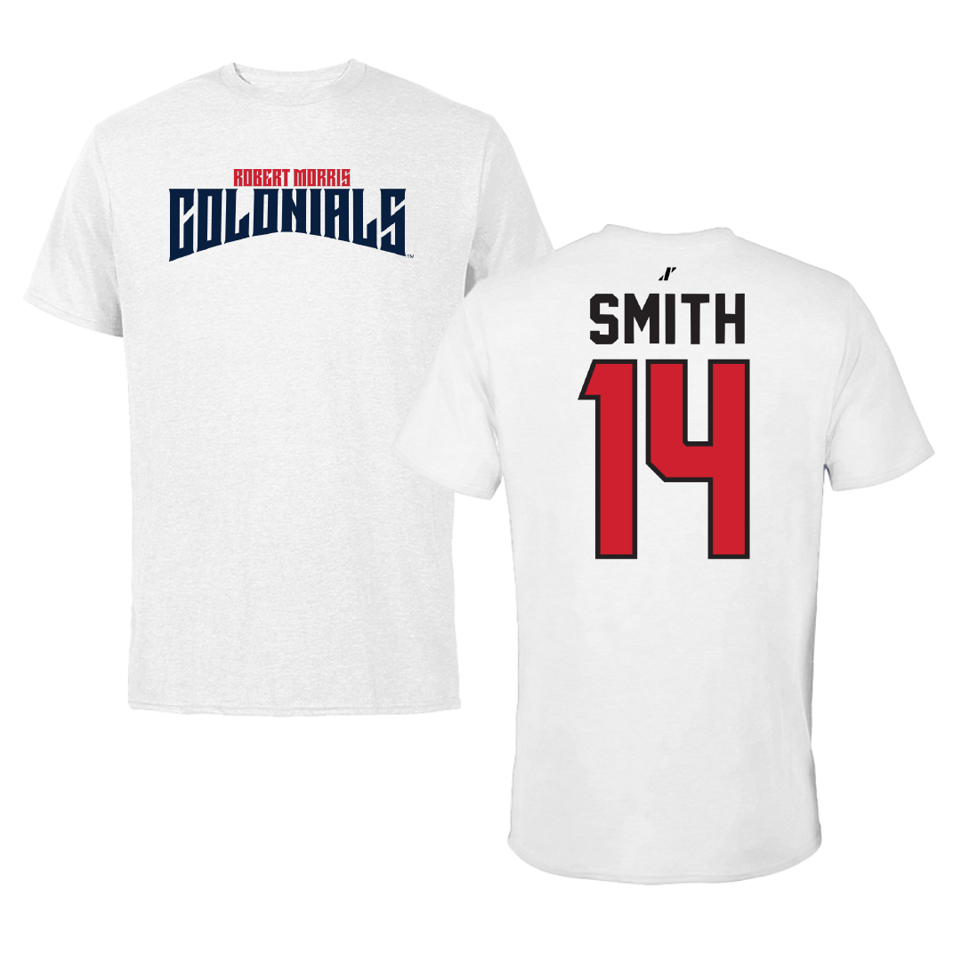 Robert Morris University Football White Classic Performance Tee - #14 Zin'tayvious Smith