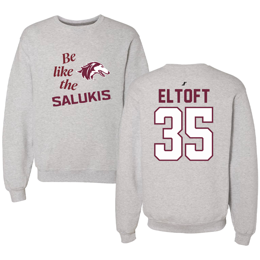 Southern Illinois University at Carbondale Baseball Light Gray Be Like Us Crewneck - #35 Bennett Eltoft