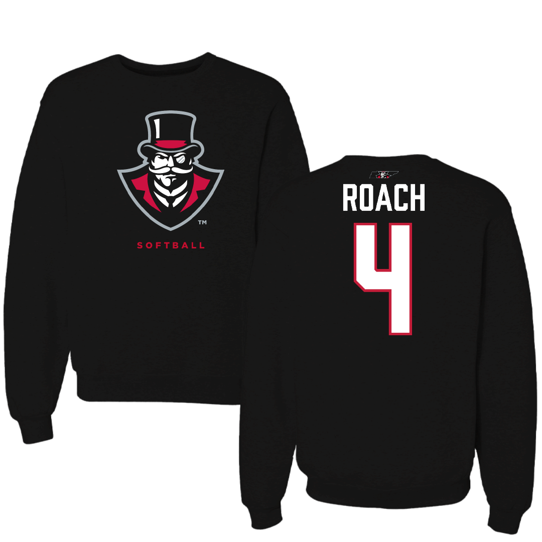 Austin Peay State University Softball Black Mascot Crewneck - #4 Raylon Roach